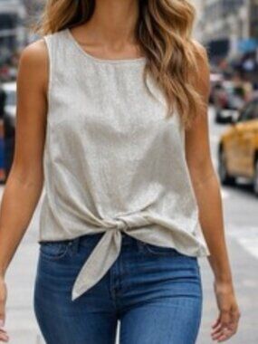 Christian Siriano Metallic Linen Sleeveless Tie Knot Blouse Size Small